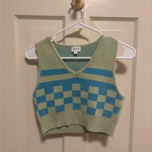 Le Lis clothing green and blue checkered cropped sweatervest
